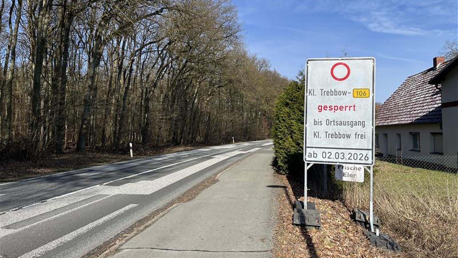 Ein Jahr Vollsperrung zwischen Klein Trebbow und der B106